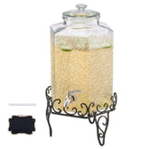 Beverage Dispenser, 2.5 Gallon Drink Dispensers for Parties, Glass Juice Dispenser with Metal Stand, Stainless Steel Spigot, Iced Tea Lemonade Juice Water Dispensers for Parties